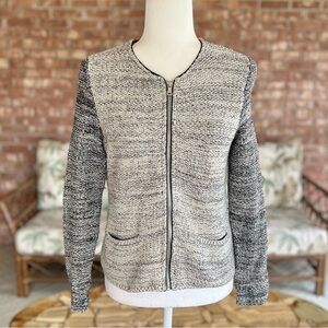 Talbots Cardigan Grey Boucle Metallic Silver Knit Full Zip SP Quiet Luxury